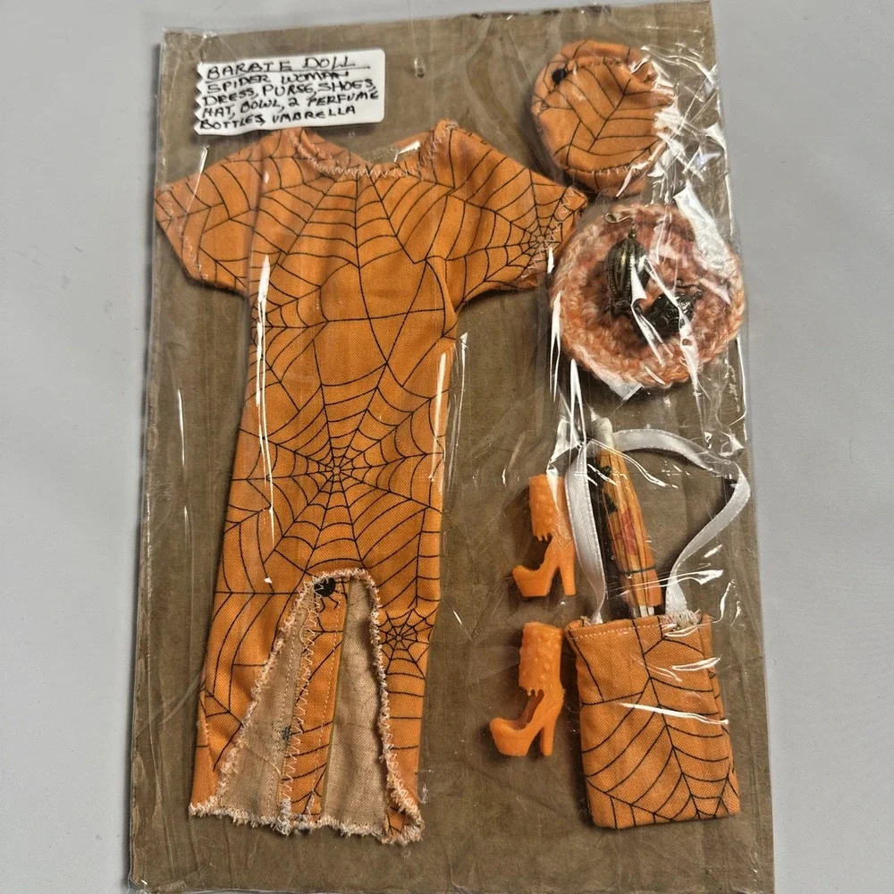 Vintage Handmade Doll Clothes Fits Barbie Halloween Spider Web Dress Accessory's